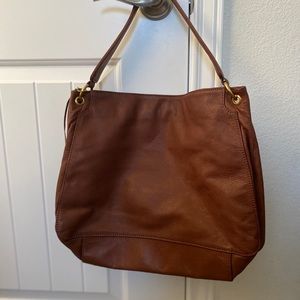HOBO satchel in chestnut brown.